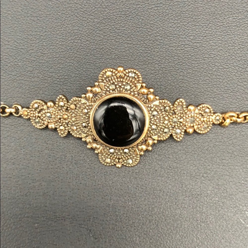 GoldOverVintage Silver Black Onyx Bracelet 7.5 $100